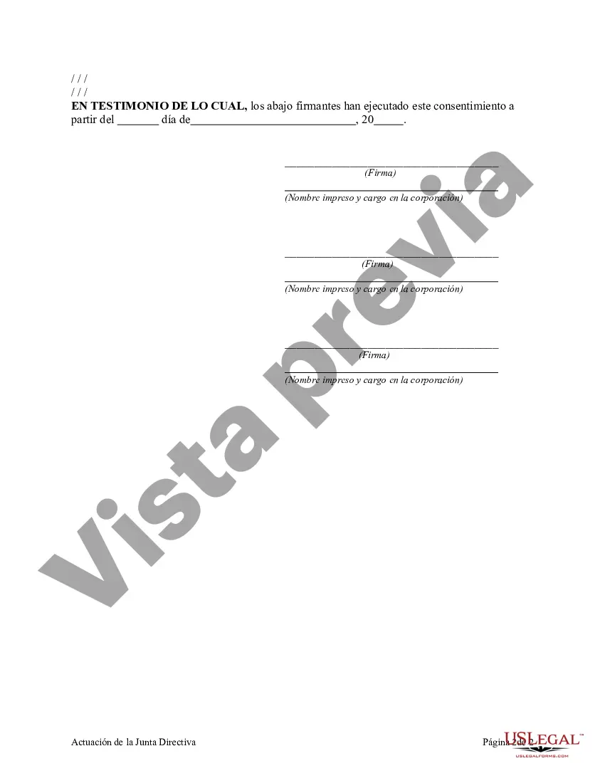 Preview Acción de la Junta Directiva por Consentimiento Escrito en Lugar de Reunión para Adoptar el Código del IRS