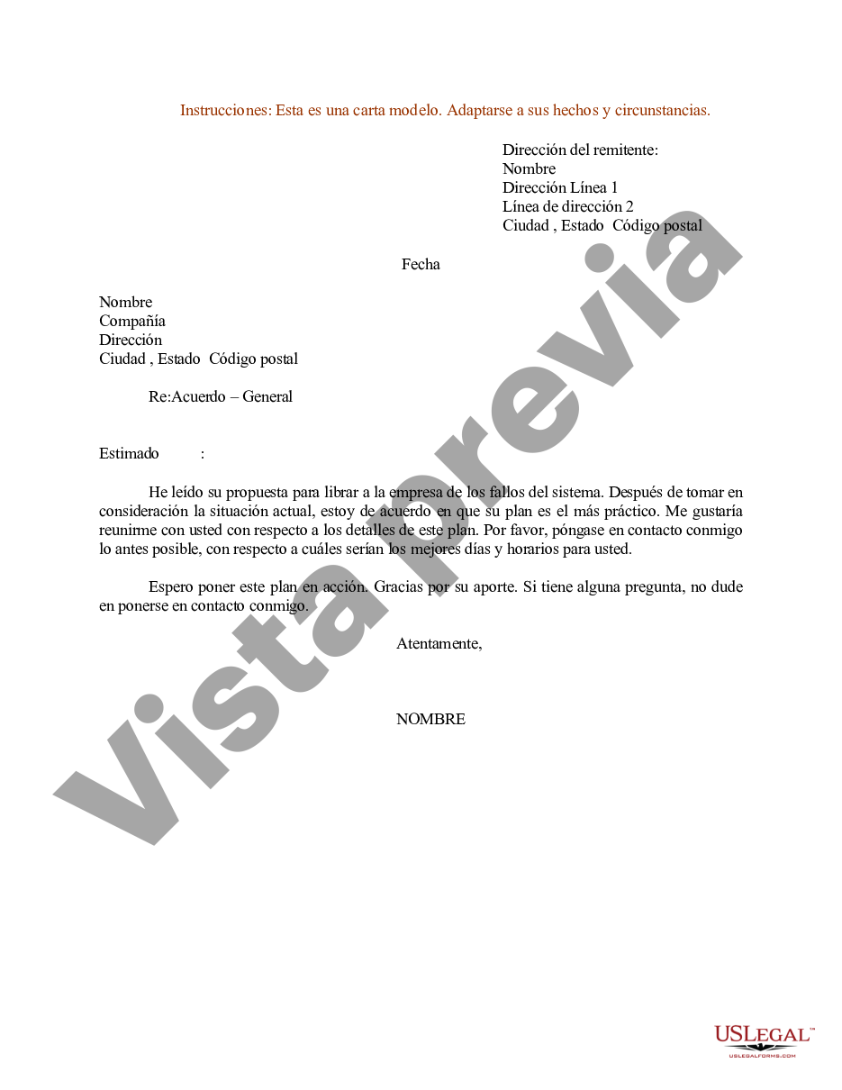 Pennsylvania Modelo De Carta De Acuerdo General Modelo Carta Us Legal Forms 5091