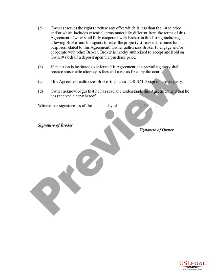 Get Listing Agreement Granting a Broker or Realtor the Exclusive Right to Sell Commercial Property or Real Estate Preview Listing Agreement Granting a Broker or Realtor the Exclusive Right to Sell Commercial Property or Real Estate