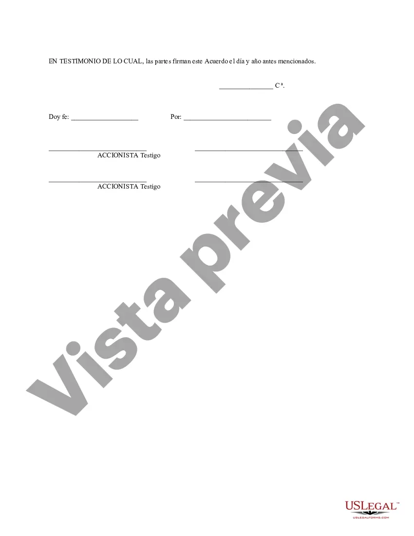 Preview Acuerdo de compra venta entre accionistas y una corporación