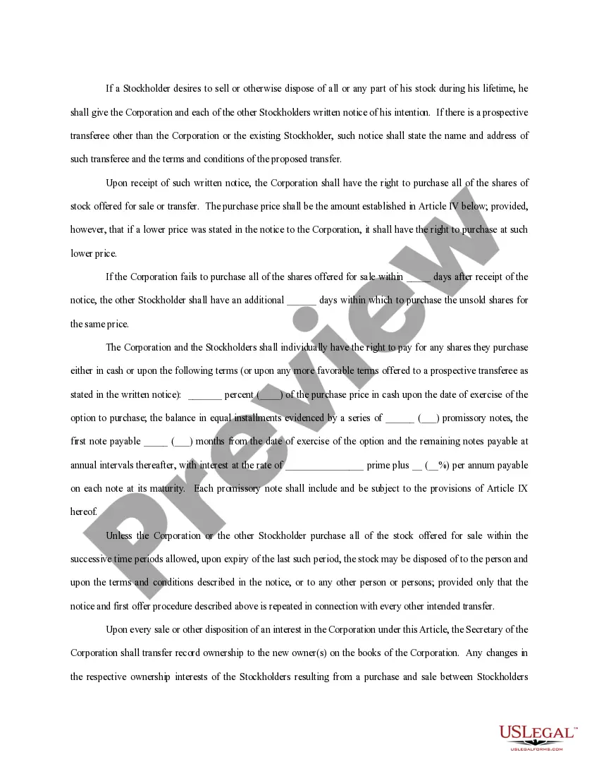 Get Buy Sell Agreement Between Shareholders and a Corporation Preview Buy Sell Agreement Between Shareholders and a Corporation