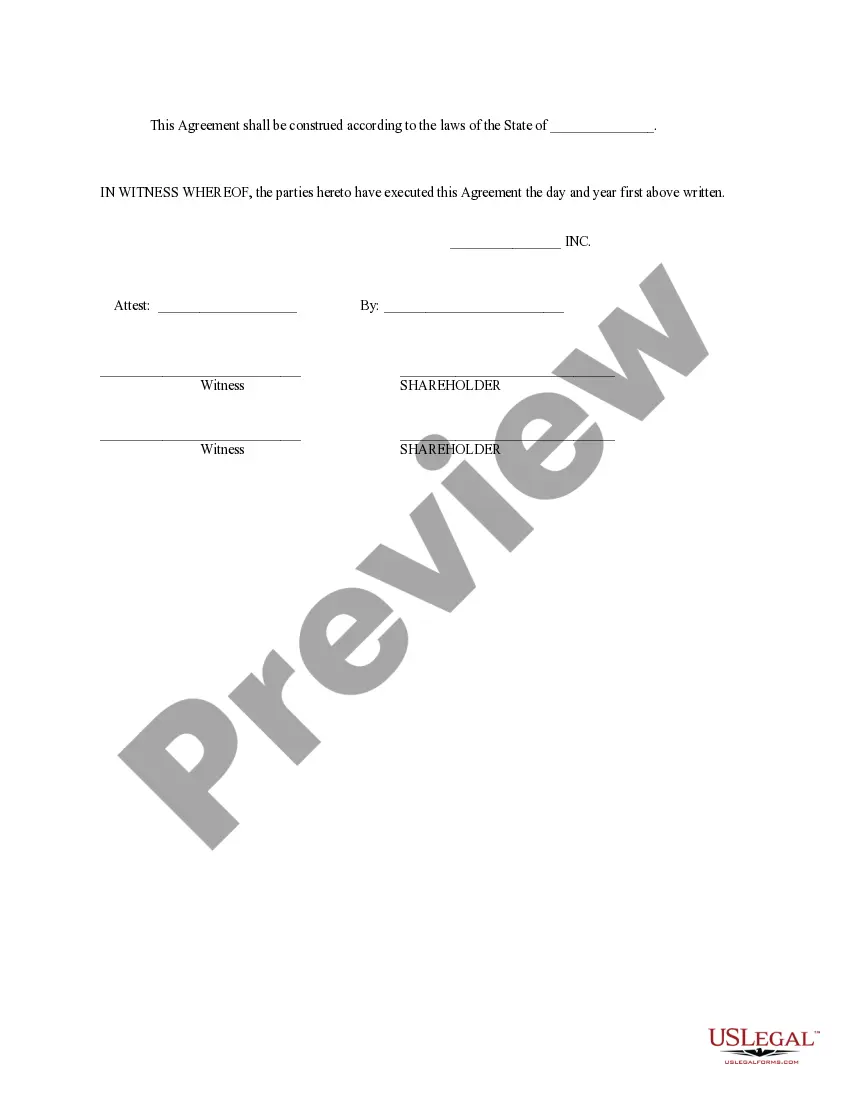 Get Buy Sell Agreement Between Shareholders and a Corporation Preview Buy Sell Agreement Between Shareholders and a Corporation