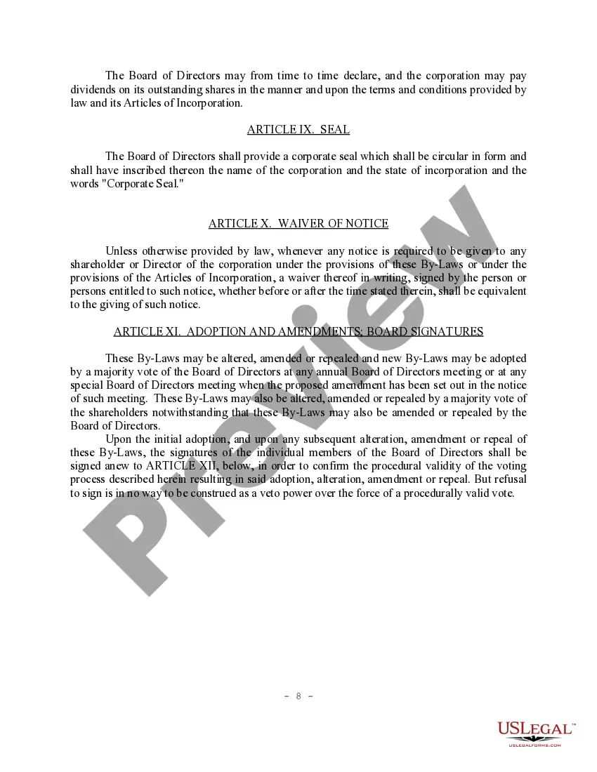 Get Bylaws for Corporation Preview Bylaws for Corporation