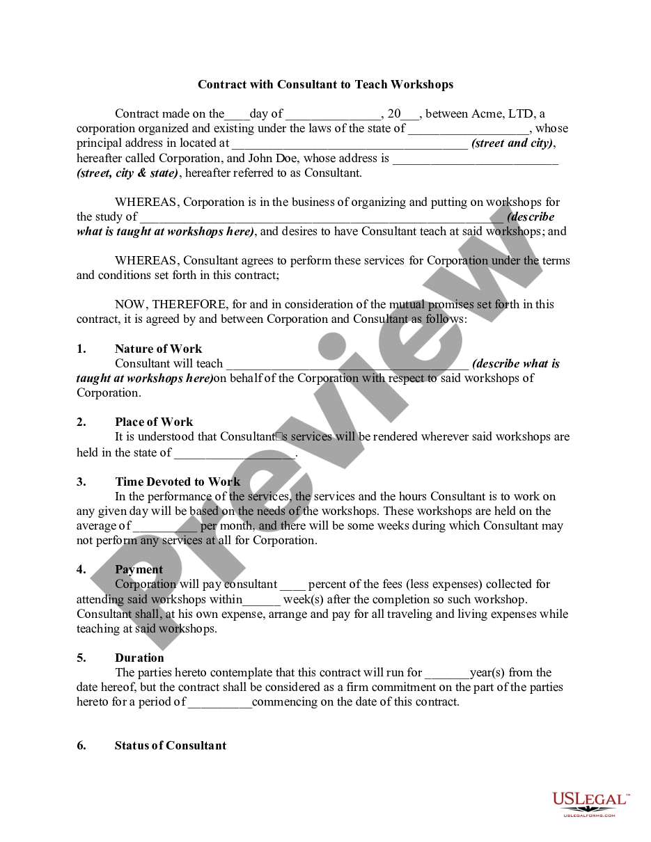 page 0 Contract with Consultant to Teach Workshops preview