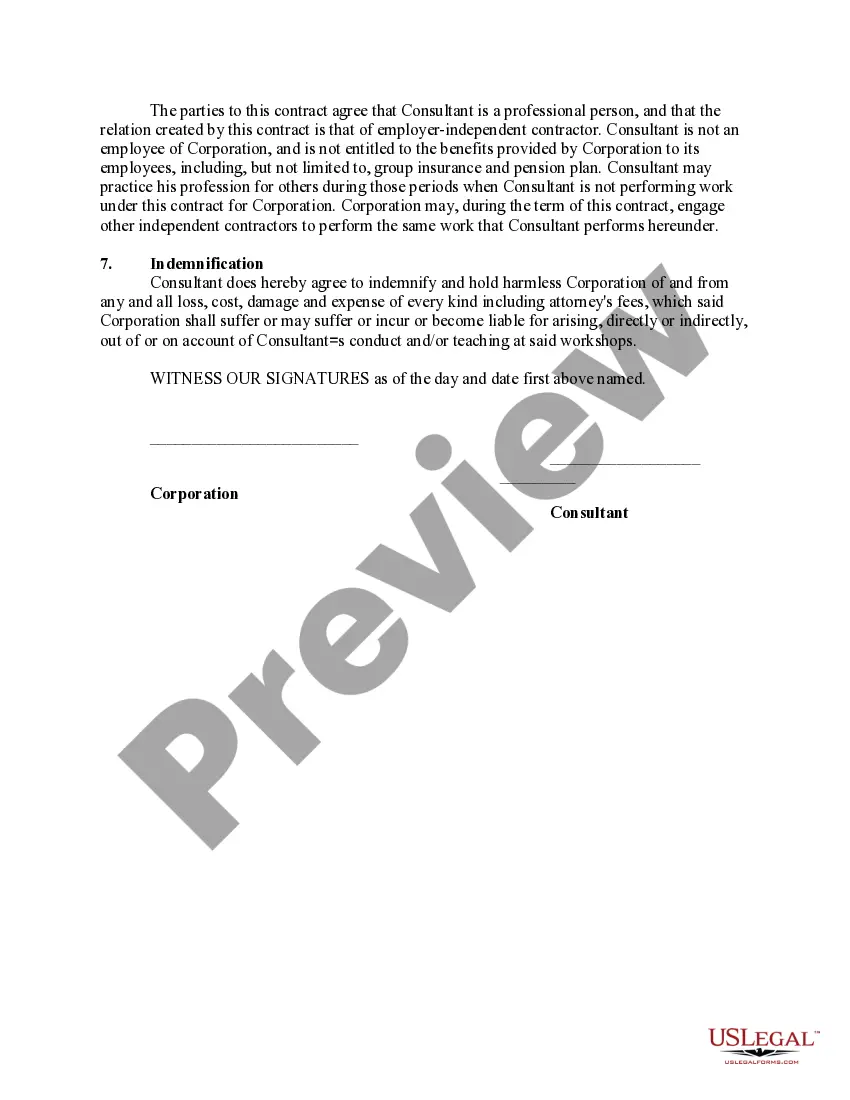 Get Contract with Consultant to Teach Workshops Preview Contract with Consultant to Teach Workshops