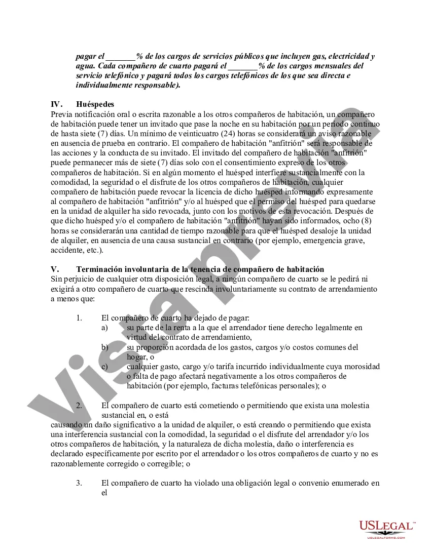 Preview Contrato de arrendamiento de alquiler para compañero de cuarto