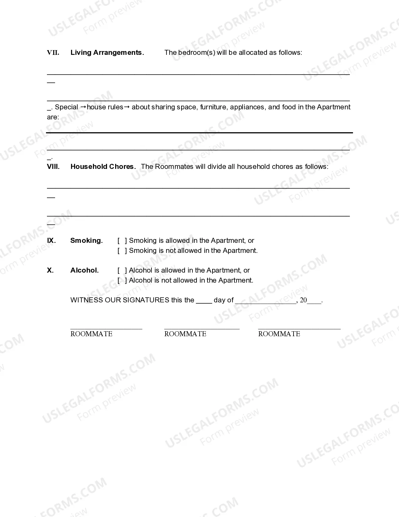 Preview Roommate Agreement for Landlord