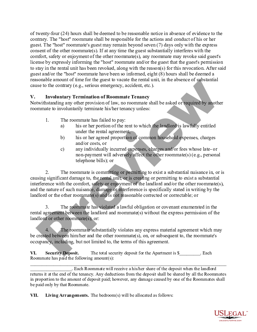 South Carolina Roommate Agreement for Homeowner | US Legal Forms