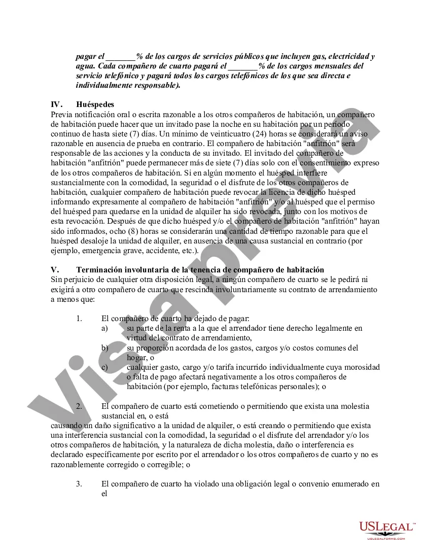 Preview Acuerdo de compañero de habitación para servicios públicos
