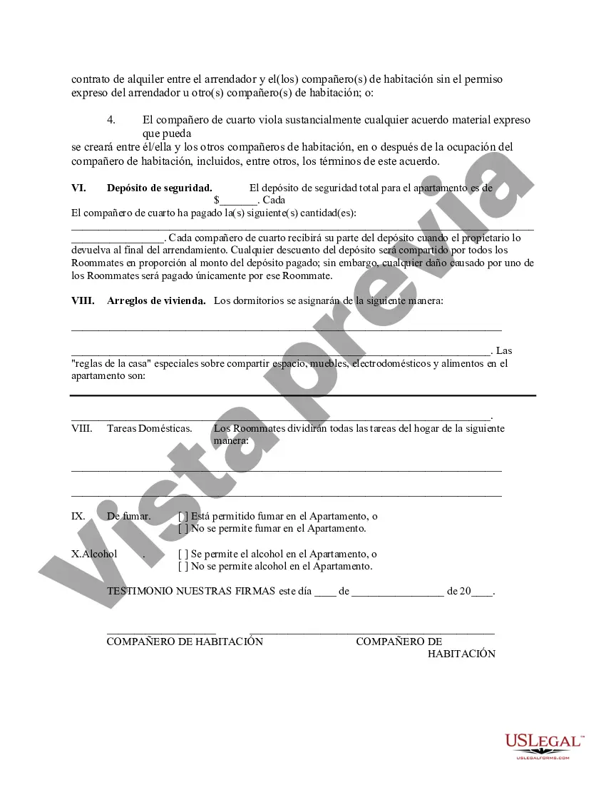 Preview Acuerdo de compañero de habitación