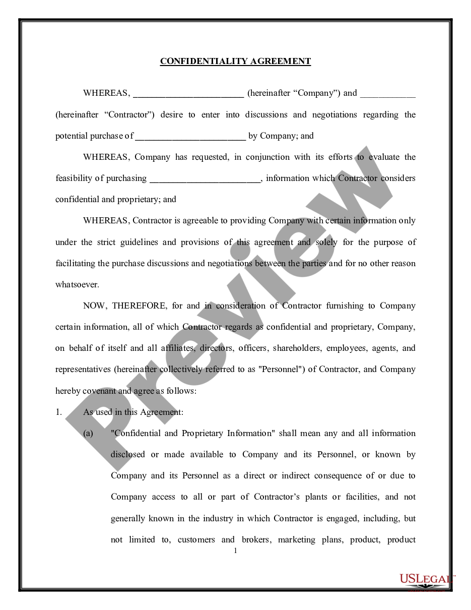 page 0 Nondisclosure and Confidentiality Agreement - Potential Purchase preview