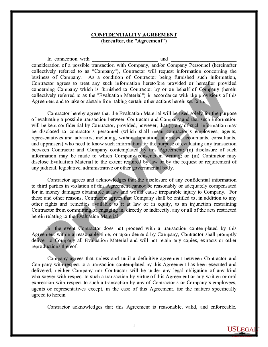 page 0 Confidentiality and Nondisclosure Agreement - Evaluation Materials preview