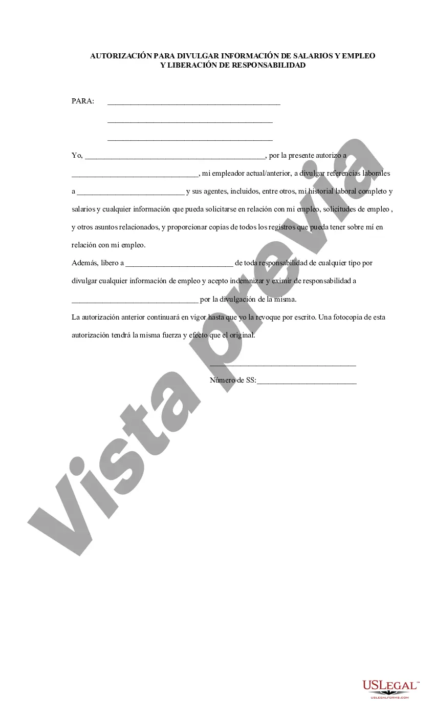 Preview Consentimiento para la divulgación de información de empleo y divulgación