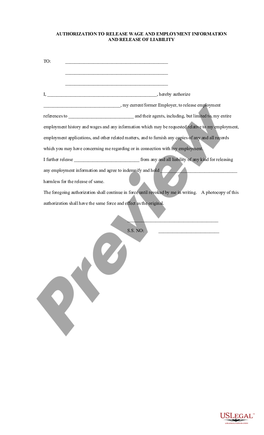 form Consent to Release of Employment Information and Release preview