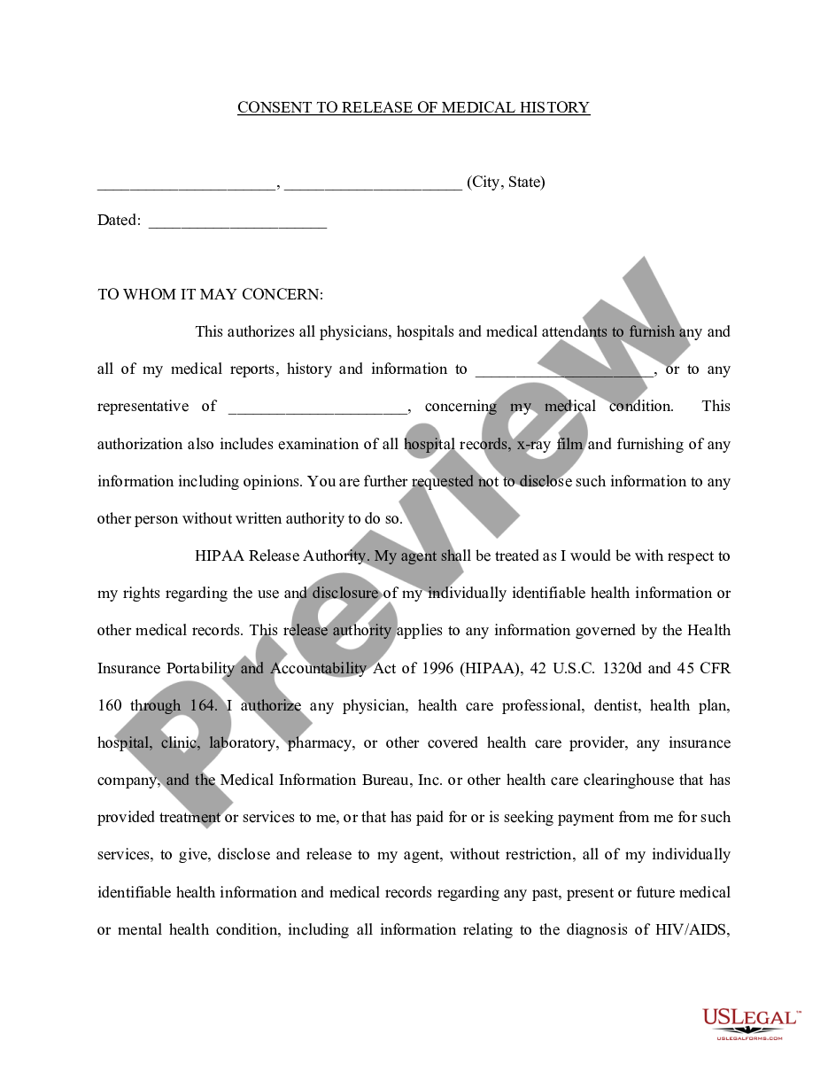 page 0 Medical Consent for Release of Information preview