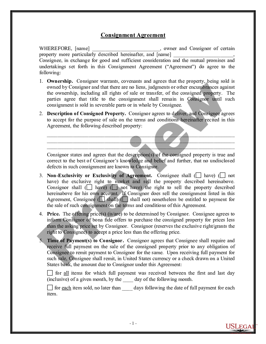 page 0 Consignment Agreement preview