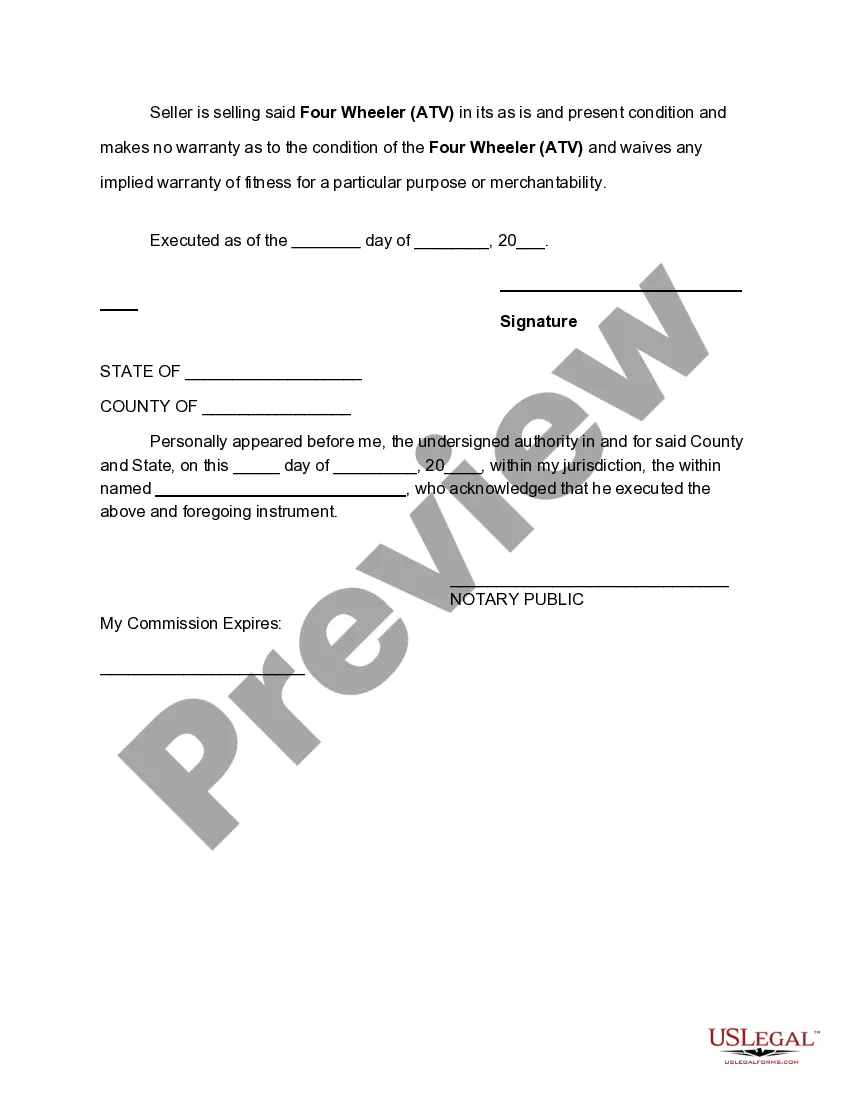 Get Bill of Sale for Four Wheeler -ATV Preview Bill of Sale for Four Wheeler -ATV