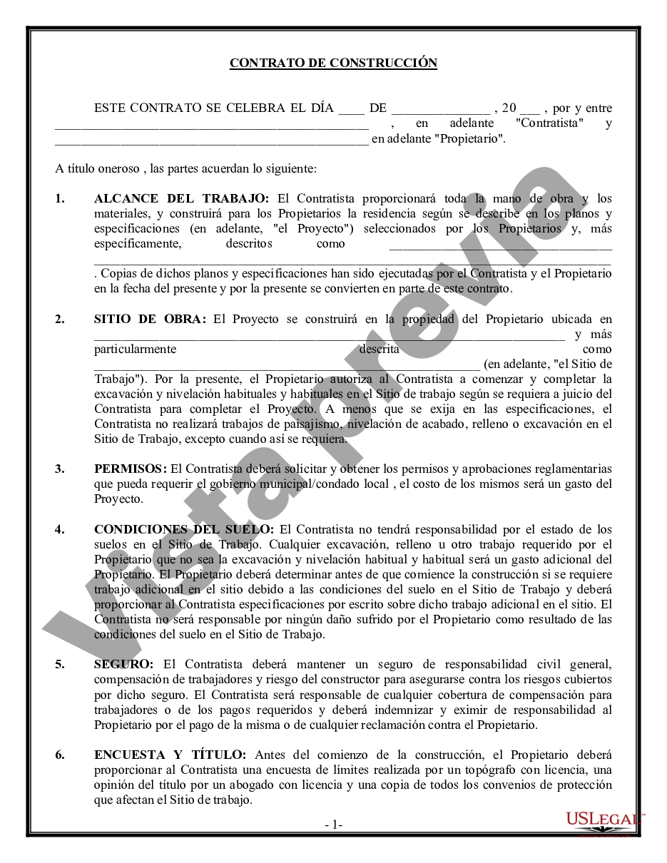 Dallas Texas Contrato De Construcción Para Construcción Residencial Us Legal Forms 3494