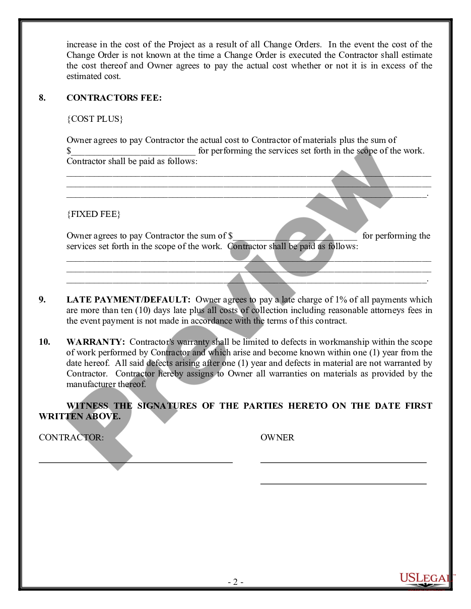 page 1 Construction Contract for Home - Fixed Fee or Cost Plus preview