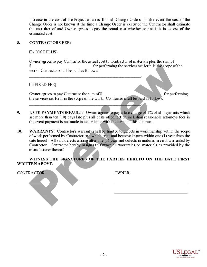 Get Construction Contract for Home - Fixed Fee or Cost Plus Preview Construction Contract for Home - Fixed Fee or Cost Plus
