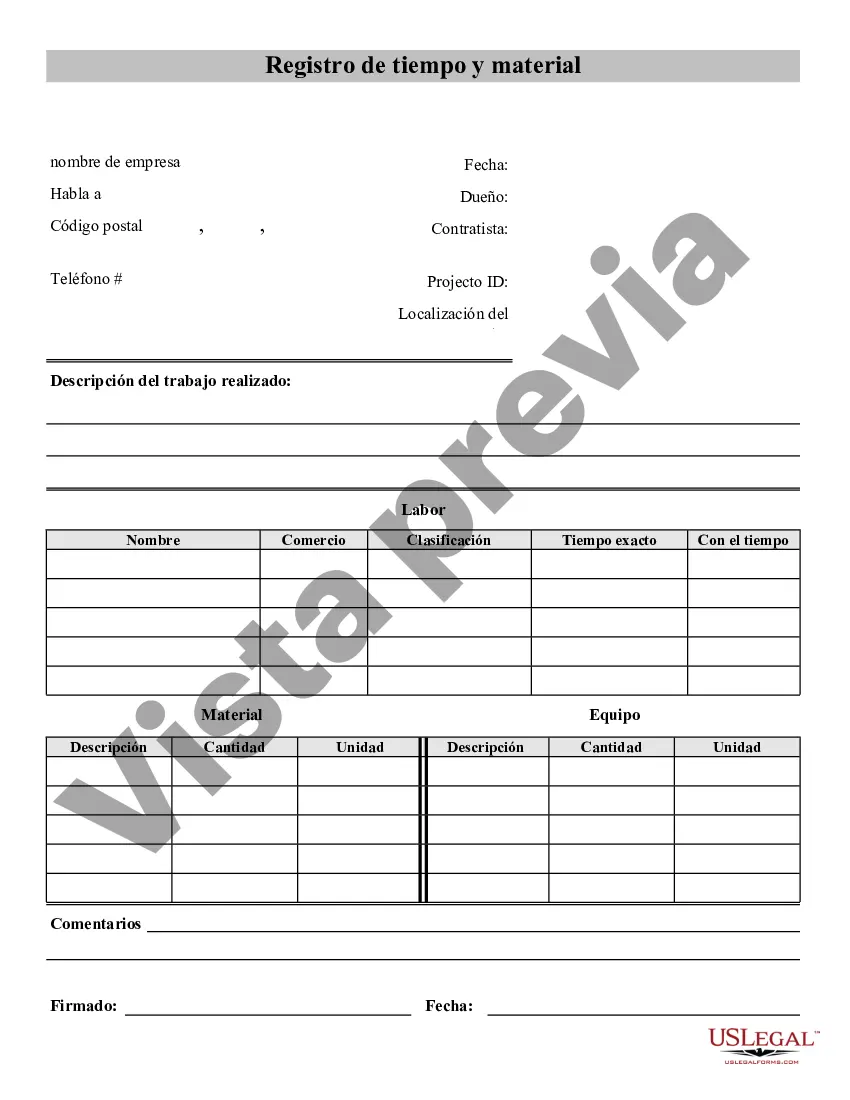 Preview Registro de tiempo y materiales del contratista