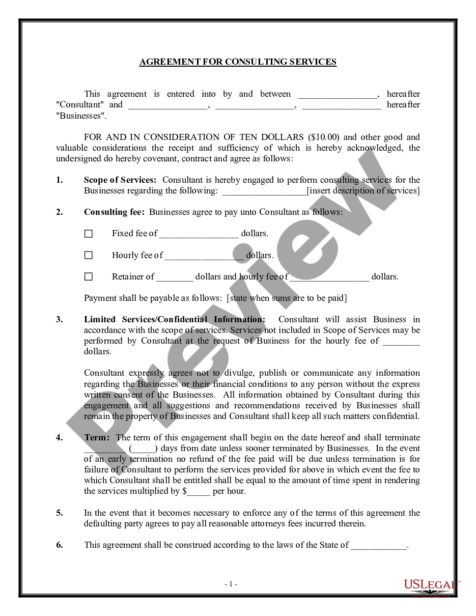 page 0 Simple Consulting Agreement preview