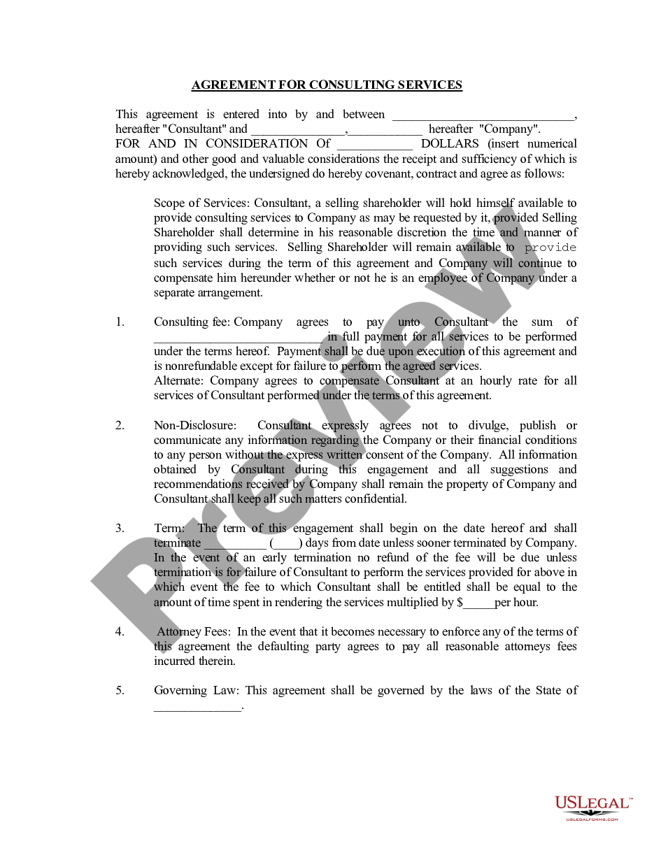 page 0 Consulting Agreement - with Former Shareholder preview