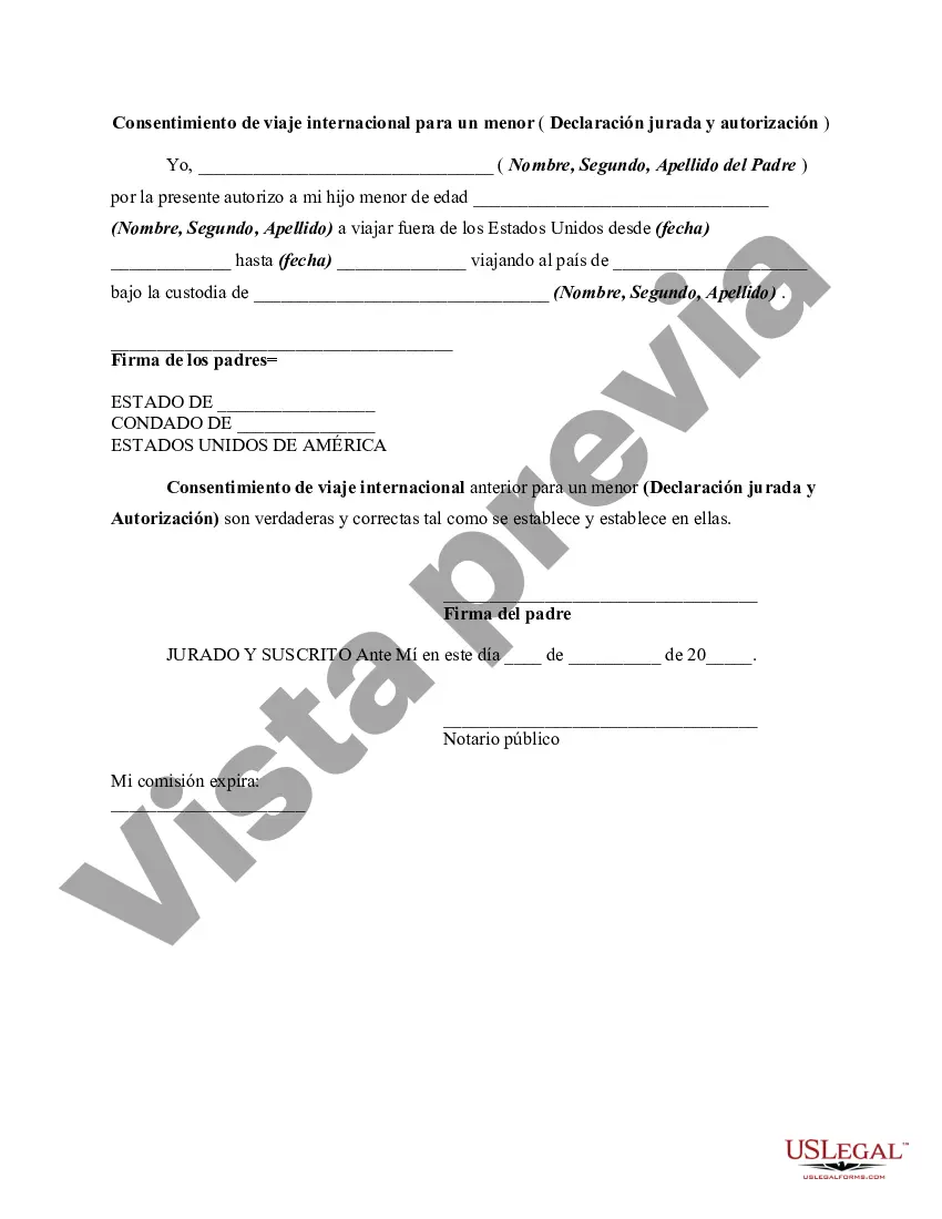 Preview Consentimiento de viaje internacional para un menor