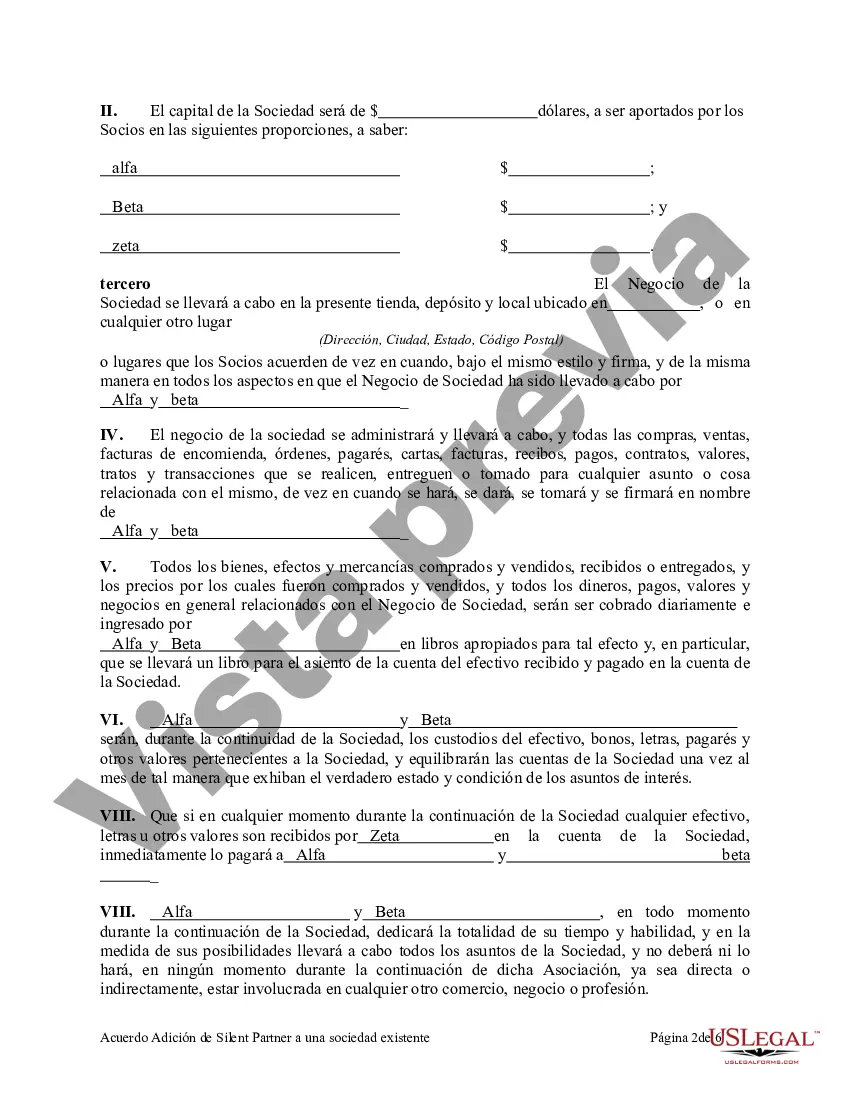 Get Acuerdo Adición de Silent Partner a una sociedad existente Preview Acuerdo Adición de Silent Partner a una sociedad existente