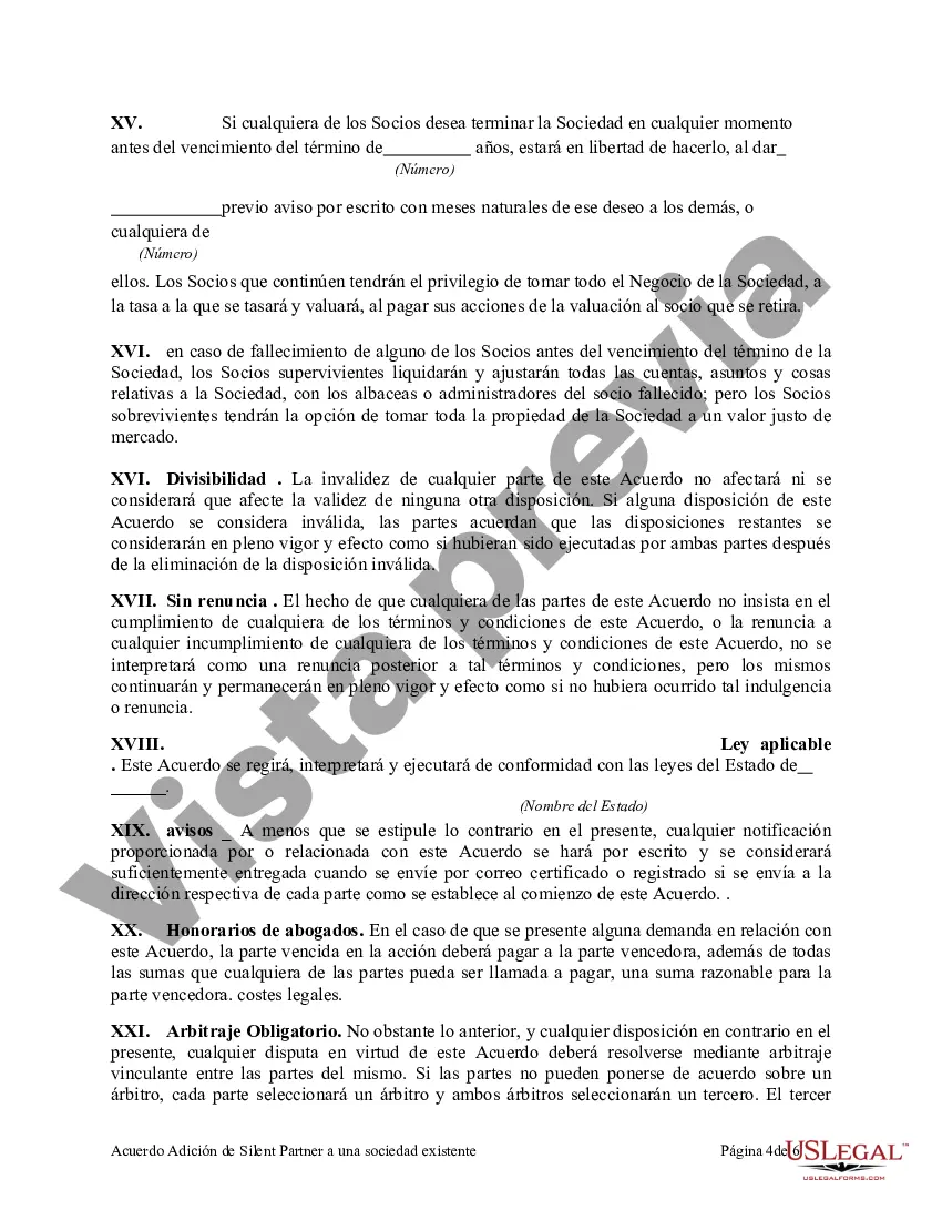 Get Acuerdo Adición de Silent Partner a una sociedad existente Preview Acuerdo Adición de Silent Partner a una sociedad existente