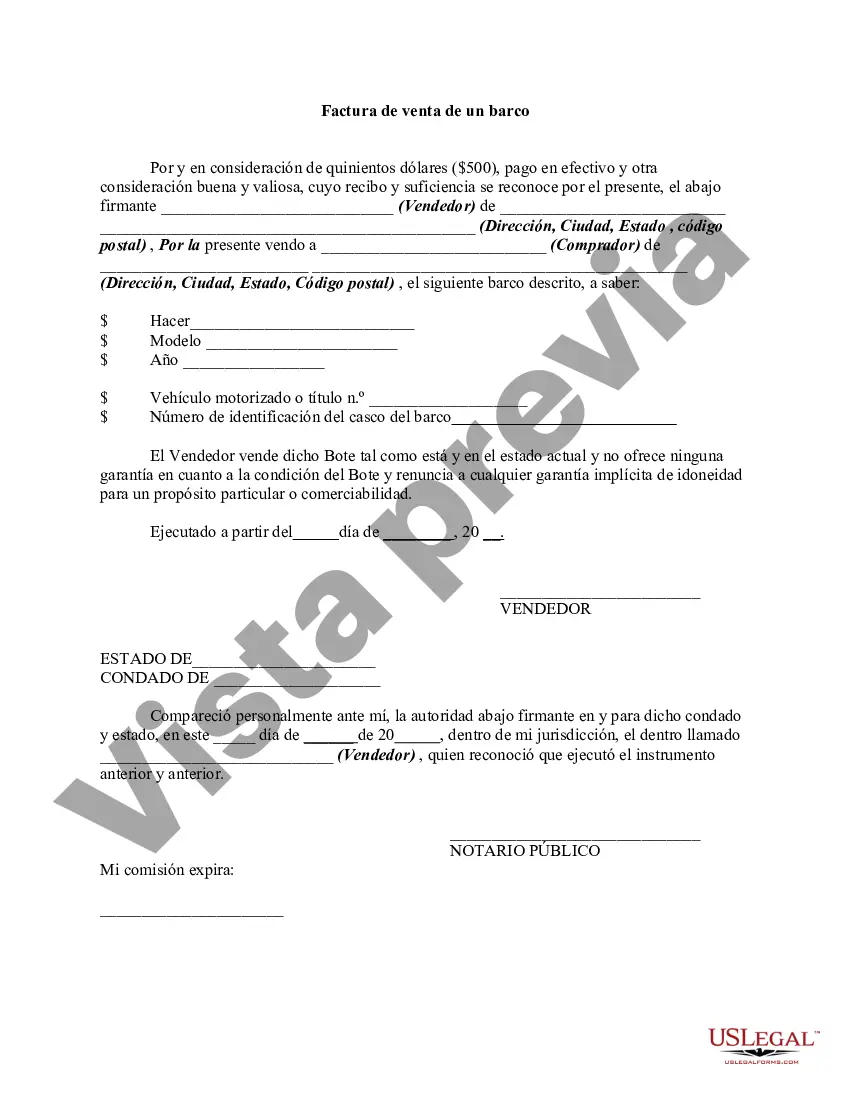 Preview Factura de venta de un barco