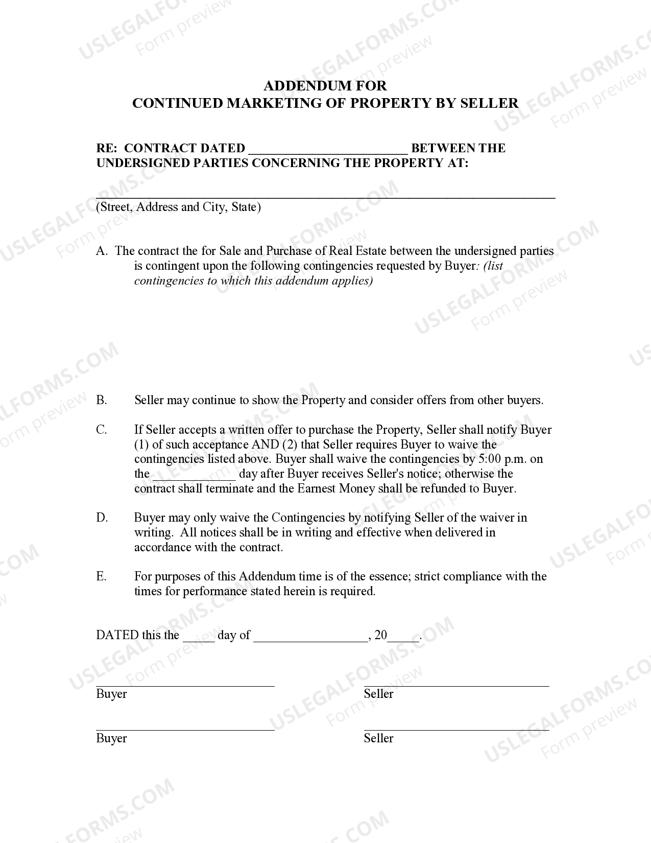 Oregon Addendum for Continued Marketing of Property by Seller due to