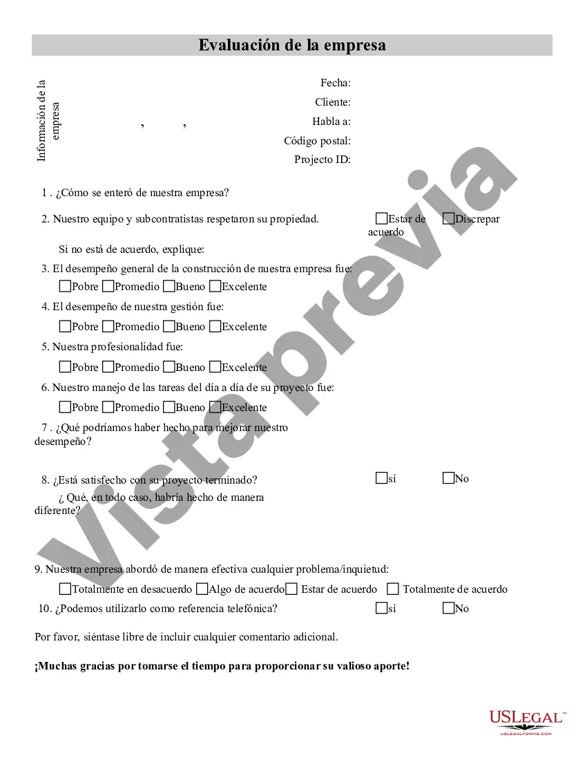 Preview Evaluación de la empresa constructora por parte de un cliente