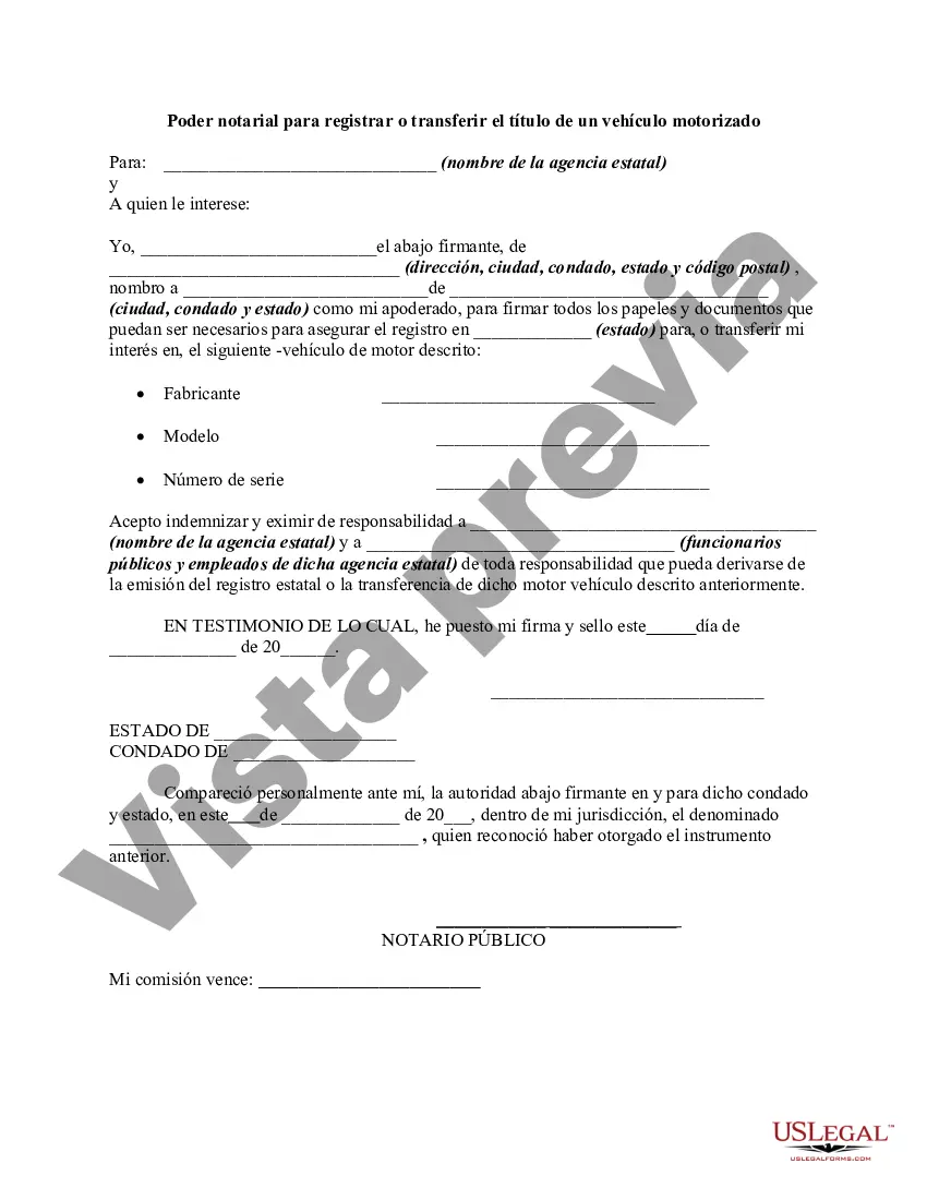 Preview Poder notarial para registrar o transferir el título de un vehículo motorizado