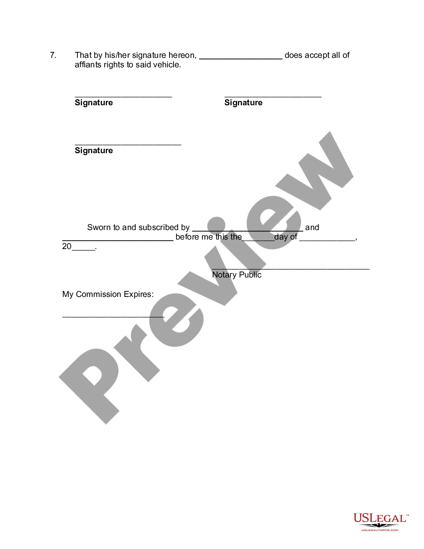 Affidavit By Heirs Regarding Agreement As To Who Shall Inherit Motor Vehicle Vehicle Transfer 1701