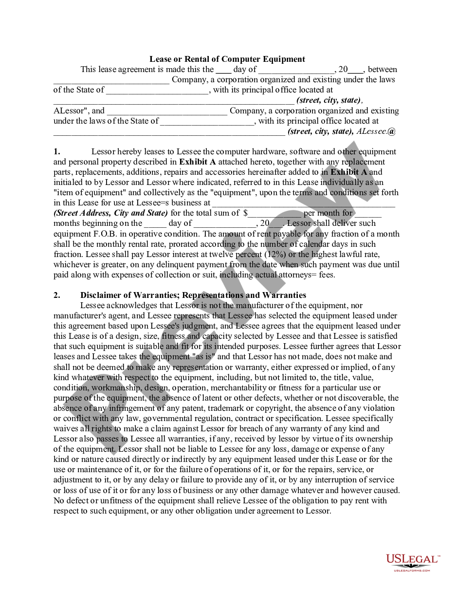 page 0 Lease or Rental of Computer Equipment preview