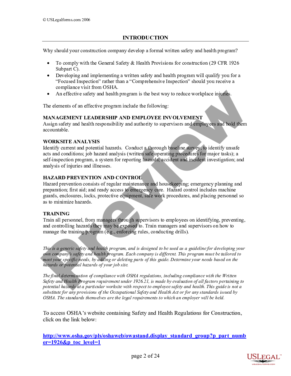 page 1 Construction Safety and Health Plan preview