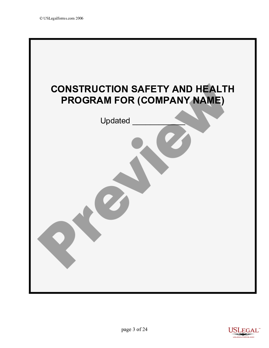 page 2 Construction Safety and Health Plan preview