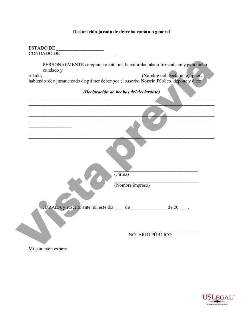 Preview Declaración jurada de derecho común o general