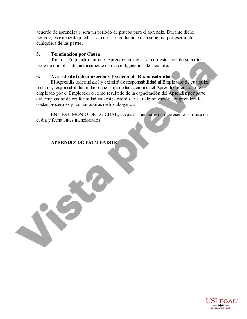 Preview Acuerdo de aprendizaje para enseñar cierto oficio, oficio o habilidad