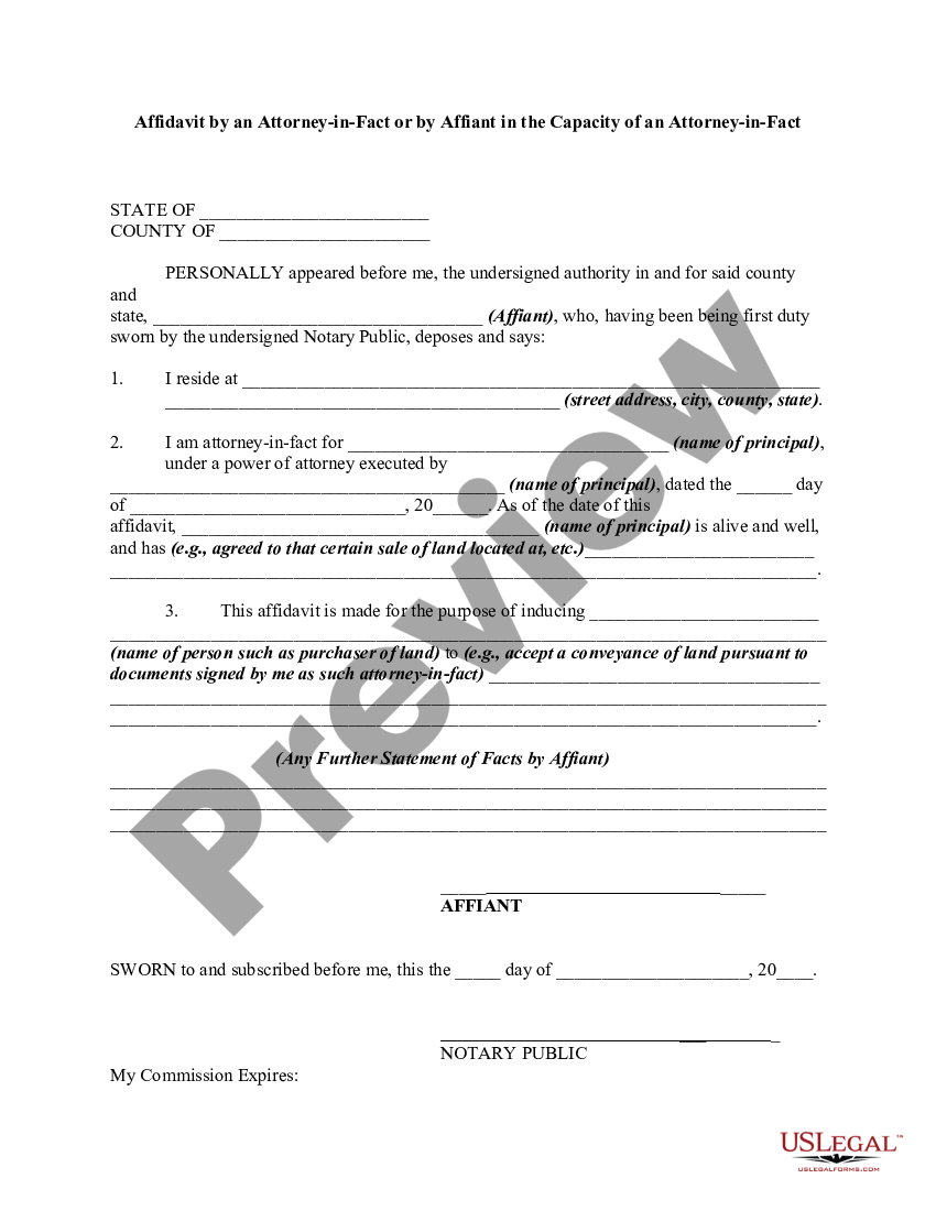 Affidavit By An Attorney In Fact Or By Affiant In The Capacity Of An Attorney In Attorney In 6011