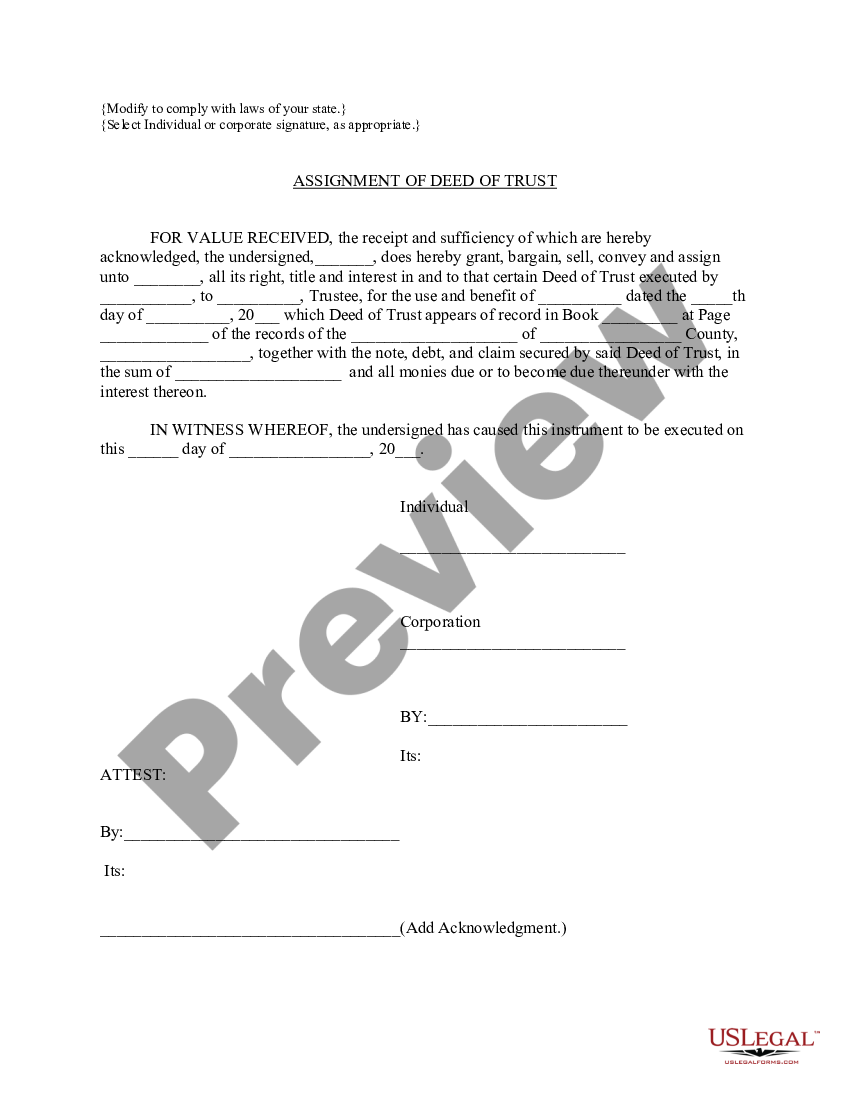 mers assignment of deed of trust form