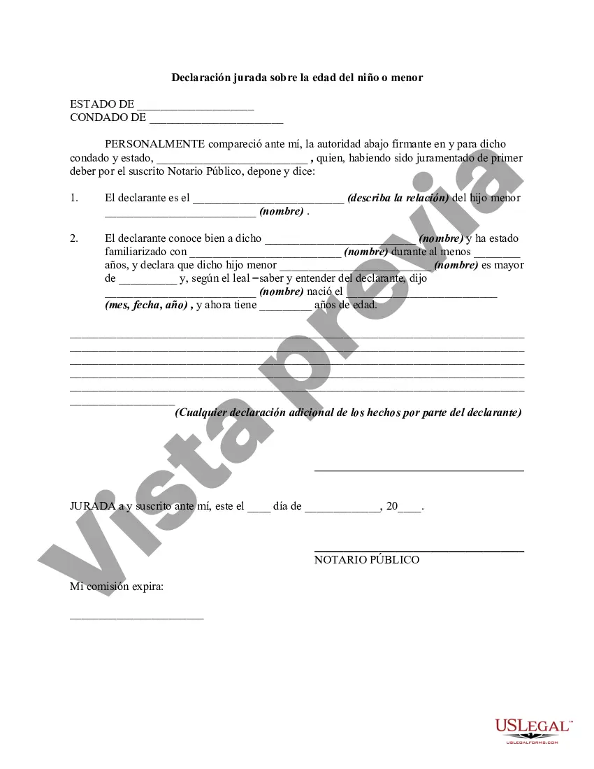 Preview Declaración jurada sobre la edad del niño o menor