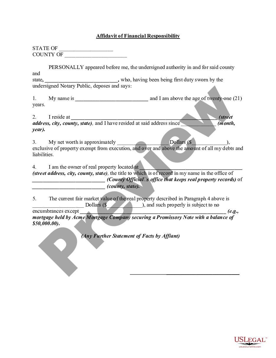 page 0 Affidavit of Financial Responsibility preview