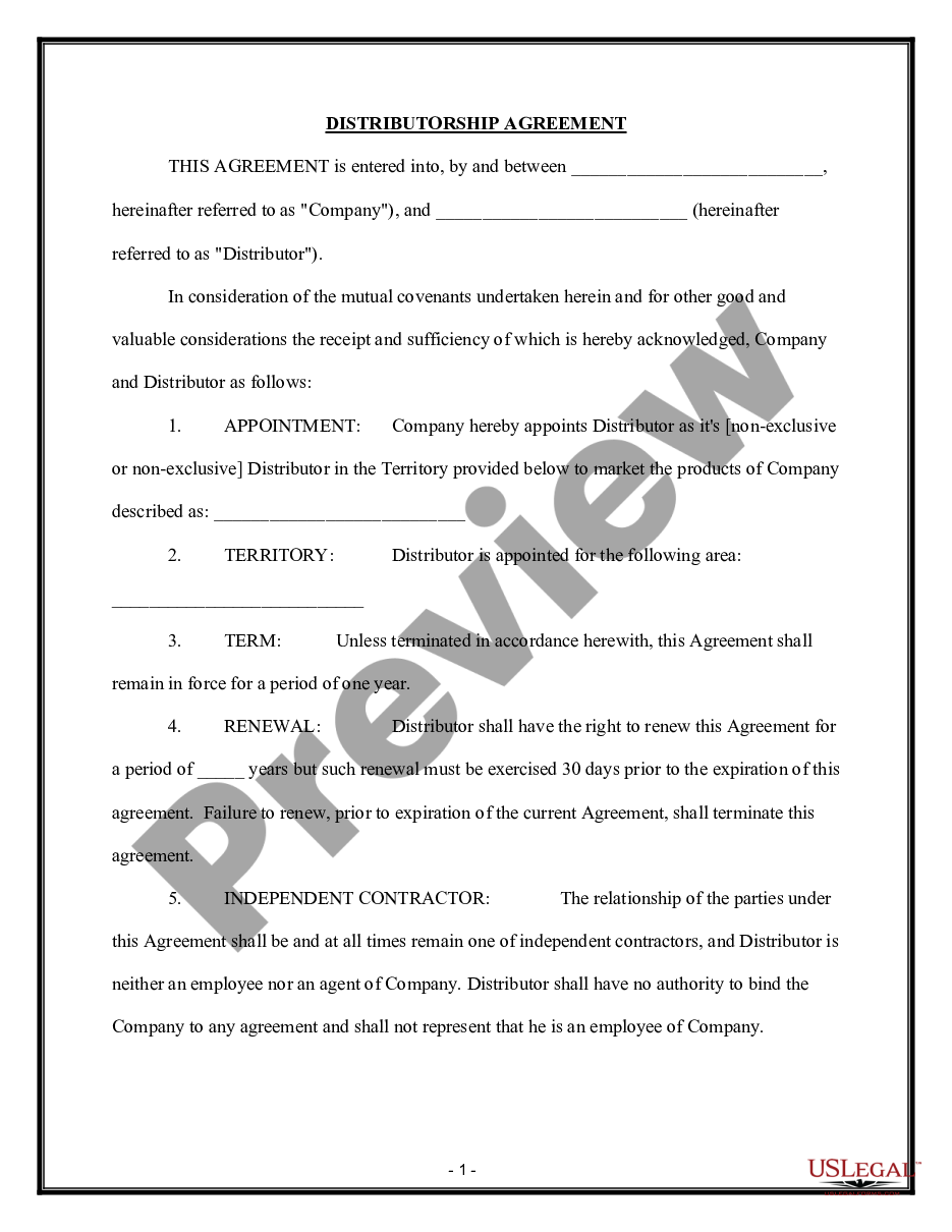 page 0 Distributorship Agreement preview