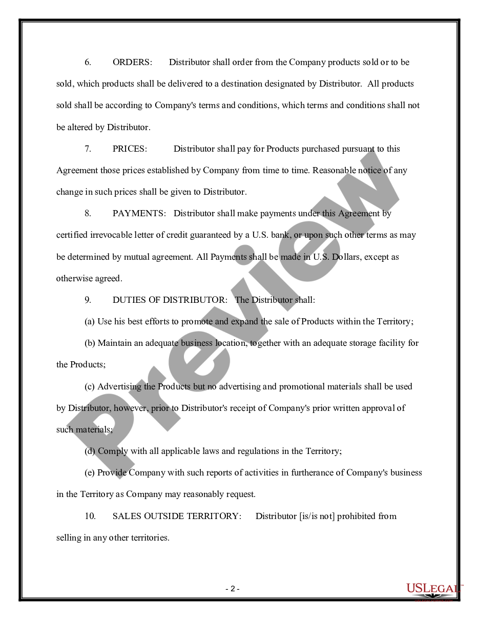 page 1 Distributorship Agreement preview