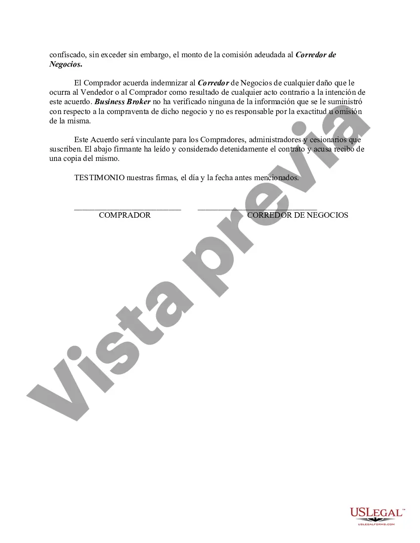 Preview Acuerdo de confidencialidad y comisión entre el corredor comercial y el comprador potencial
