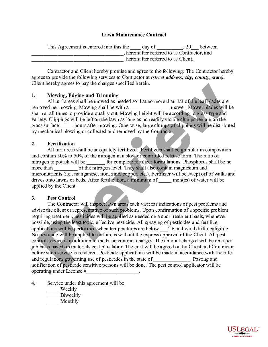page 0 Lawn or Yard Maintenance Contract - Lawn Care preview