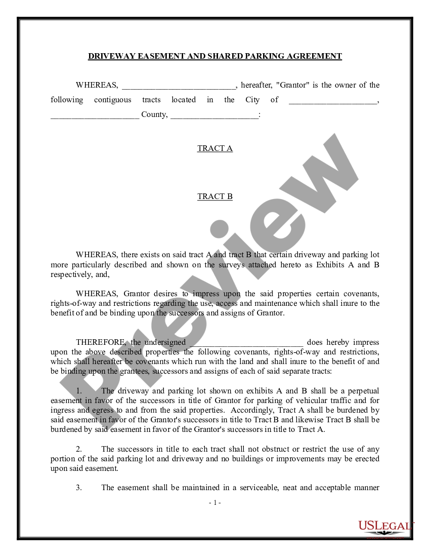 Easement - Shared Parking - Easement Parking | US Legal Forms