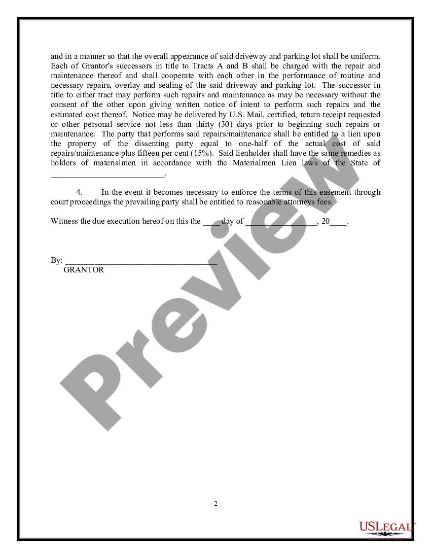 Easement - Shared Parking - Easement Parking | US Legal Forms